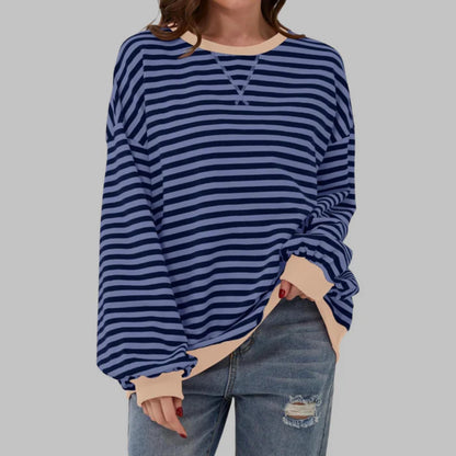 Randig Oversized Sweatshirt Dam – Casual Långärmad Tröja med Färgblock