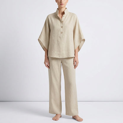 Dam 2-delat Set – Oversized Skjorta & Vida Byxor