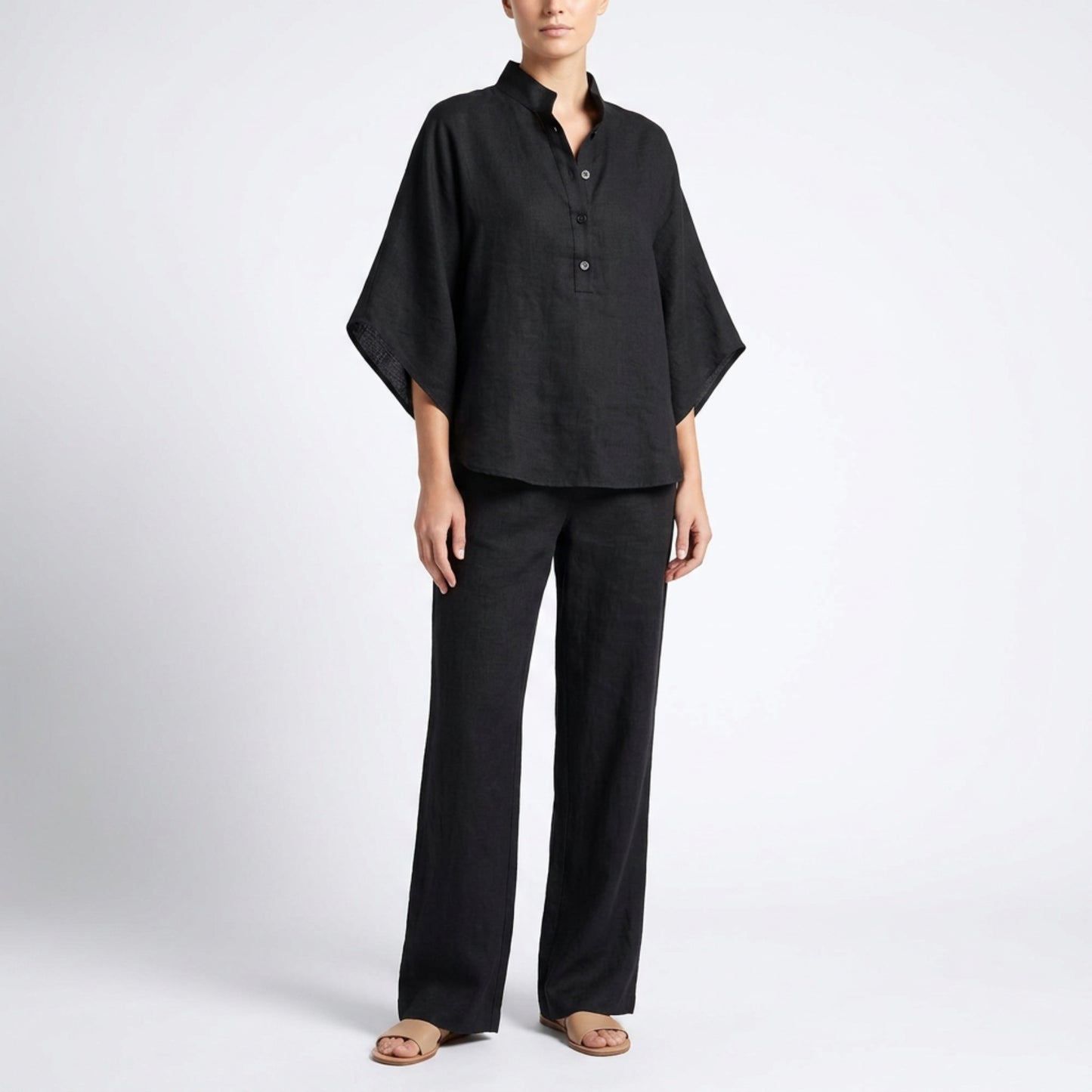 Dam 2-delat Set – Oversized Skjorta & Vida Byxor