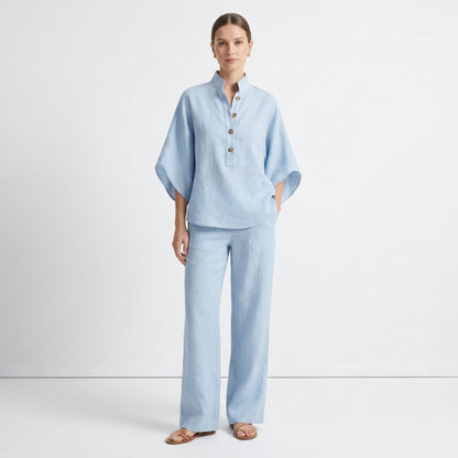 Dam 2-delat Set – Oversized Skjorta & Vida Byxor