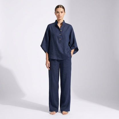 Dam 2-delat Set – Oversized Skjorta & Vida Byxor