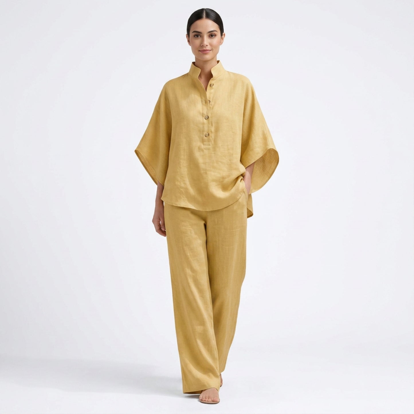 Dam 2-delat Set – Oversized Skjorta & Vida Byxor
