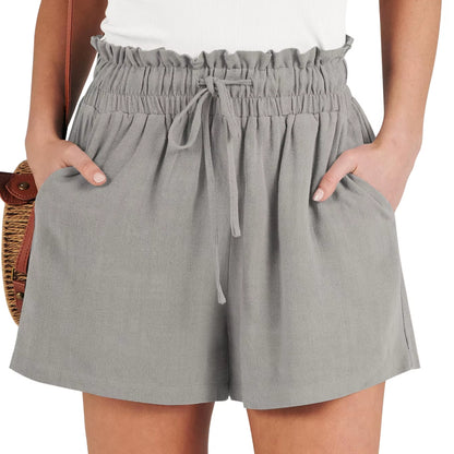 Linneshorts Dam med Dragsko – Lätta Högmidjade Sommarshorts för Dam